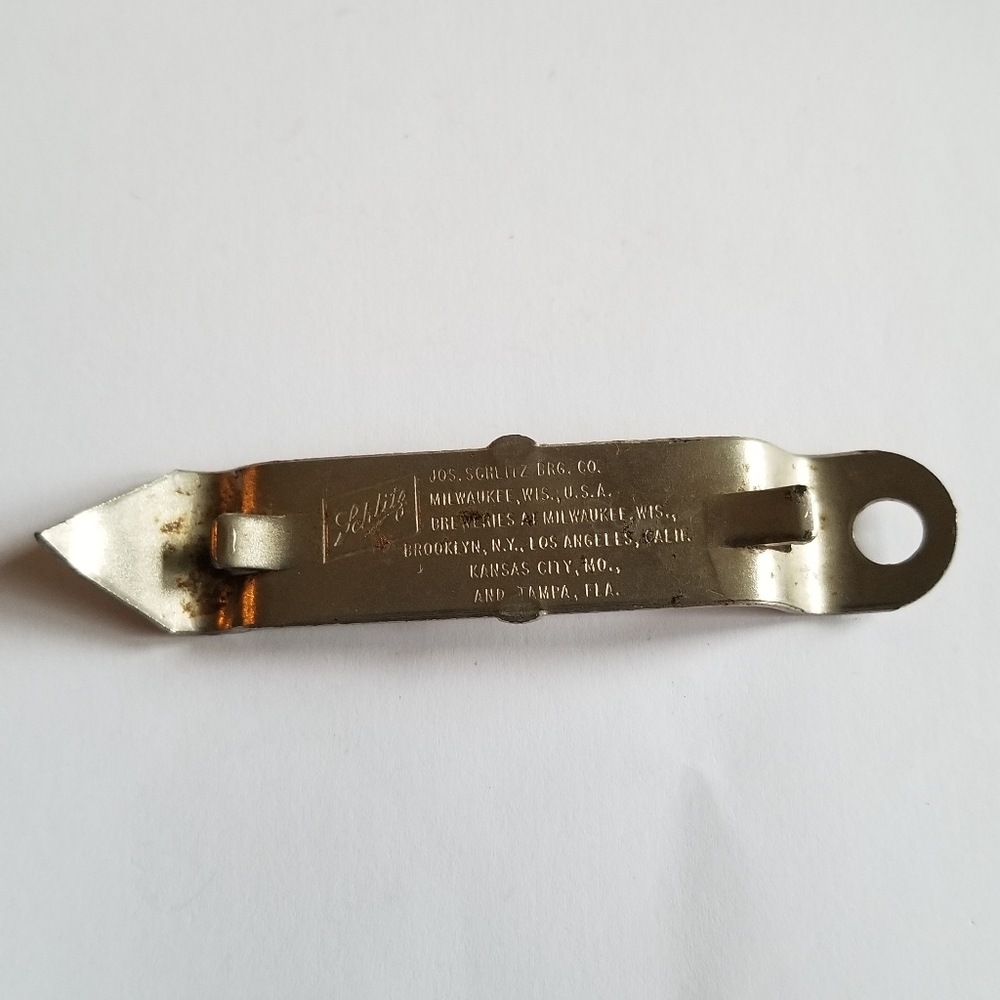Vintage Schlitz bottle opener silver tone metal bar ware